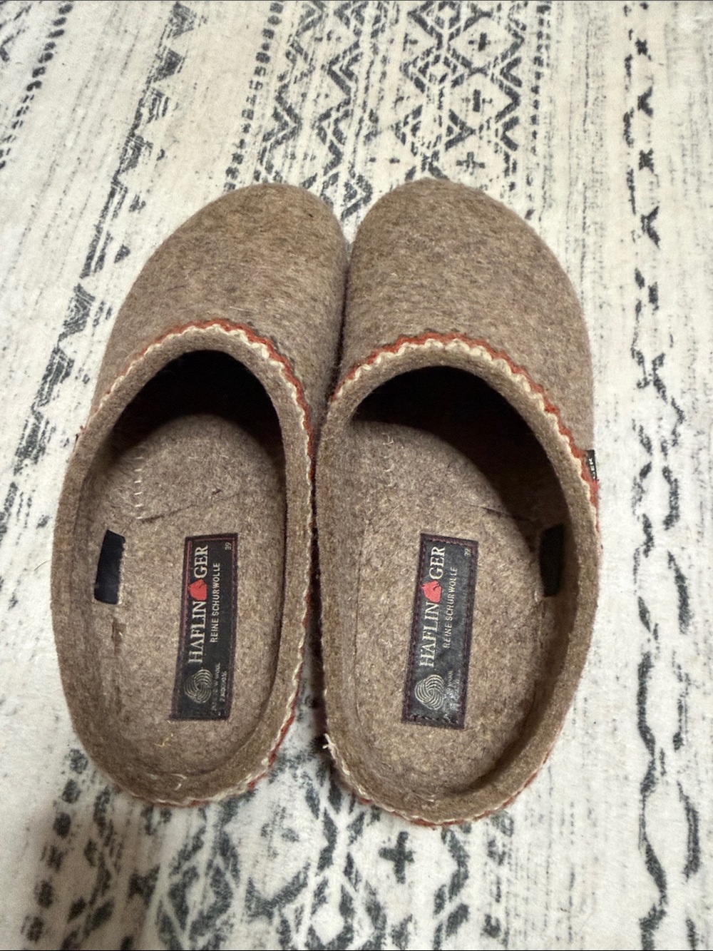 Haflinger Tan Wool Slip-On Loafers with Subtle Stitch Trim